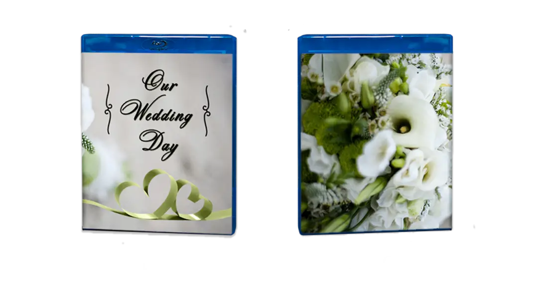 Wedding blu-ray covers featuring elegant designs and floral arrangements.