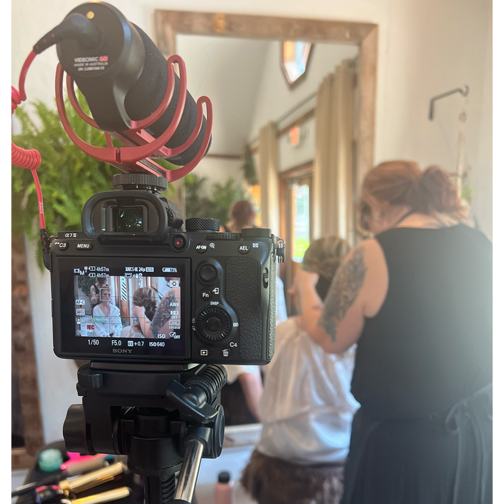 A behind the scenes shot of a bride getting ready the morning of her wedding